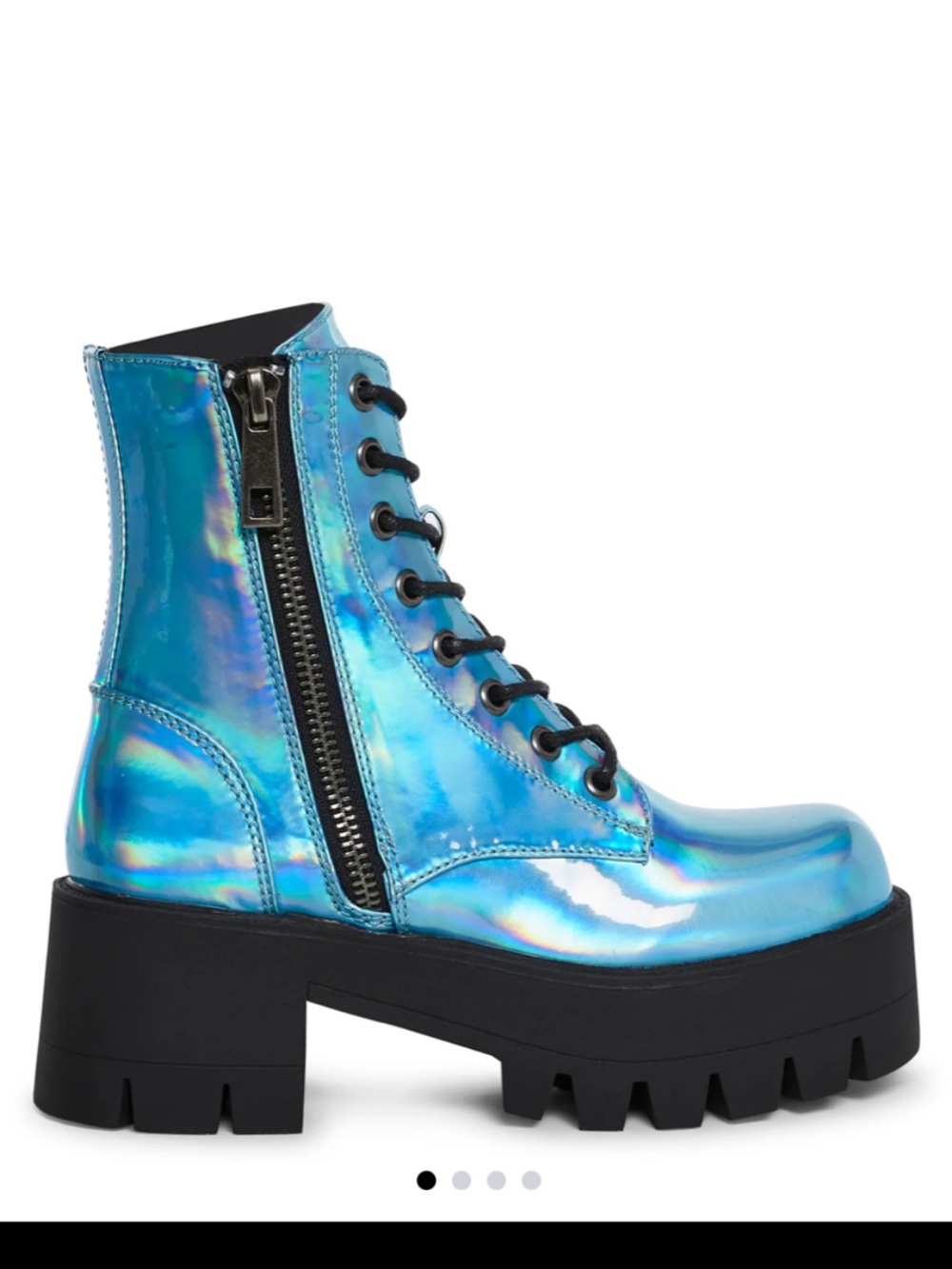 Current Mood Blue Metallic Holographic Walking On Water Platform Combat Boots 7 - Picture 3 of 16